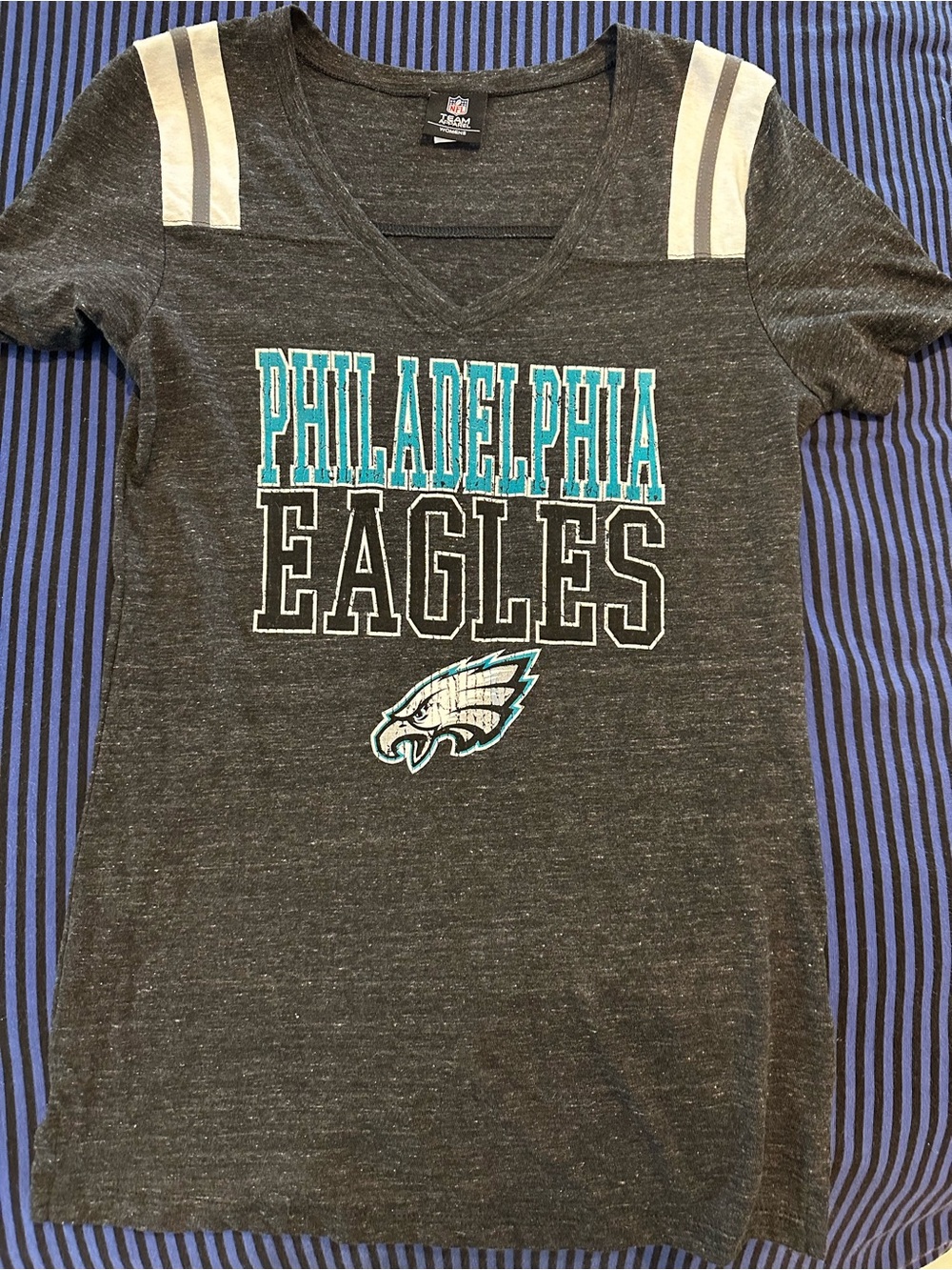 NFL Women's Charcoal Philadelphia Eagles V-Neck Tee with Aqua & White Accents